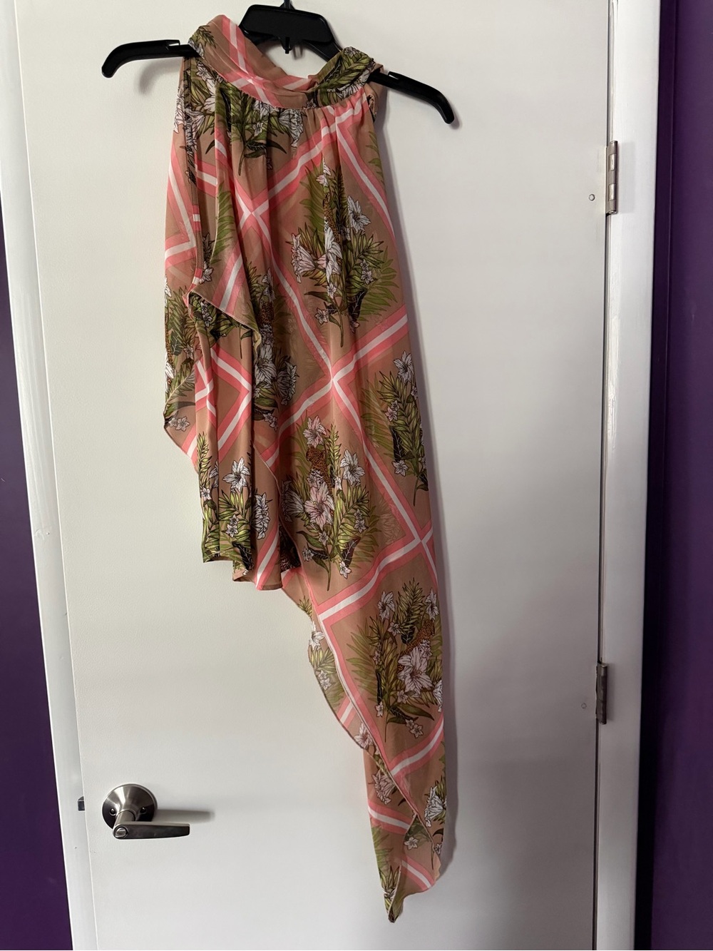 One-Shoulder Floral Tunic Top in Pink and Olive